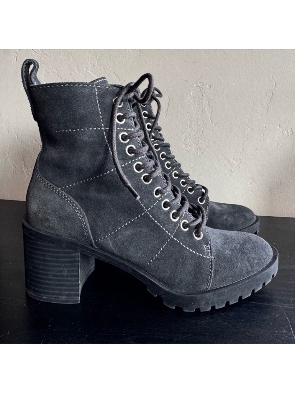 Dolce Vita Nigel Block Stacked Heel Lace Up Combat Boots FLAWED